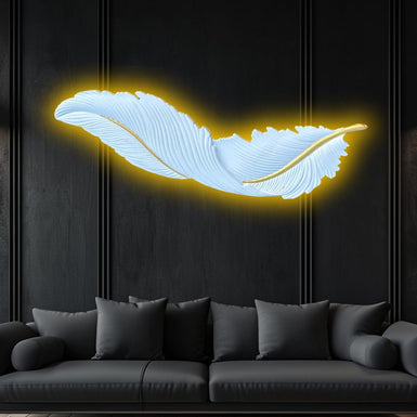 Decor Wishes ® Lamp Wall Art With LED Feather Lamp Wall Decor For Living Room Bedroom Wall Night Lamp Wall Decoration Items For Home Decor (A-SMALL WHITE)