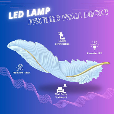 Decor Wishes ®  Feather Lamp Wall Mounted LED Sconce Lamp Wall LED Lamps Feather LED Lamp Decorative Wall Lamp Wall Decor for Bedroom Wall Art with LED Night Lamp (B-Medium White)