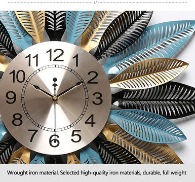 Leaf Metal Wall Clock Sun Shape Luxury Metal Wall Clock